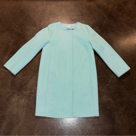 J Crew Womens Collarless Dress Coat Wool Blend Jacket Pockets Size 8 - Picture 2 of 8